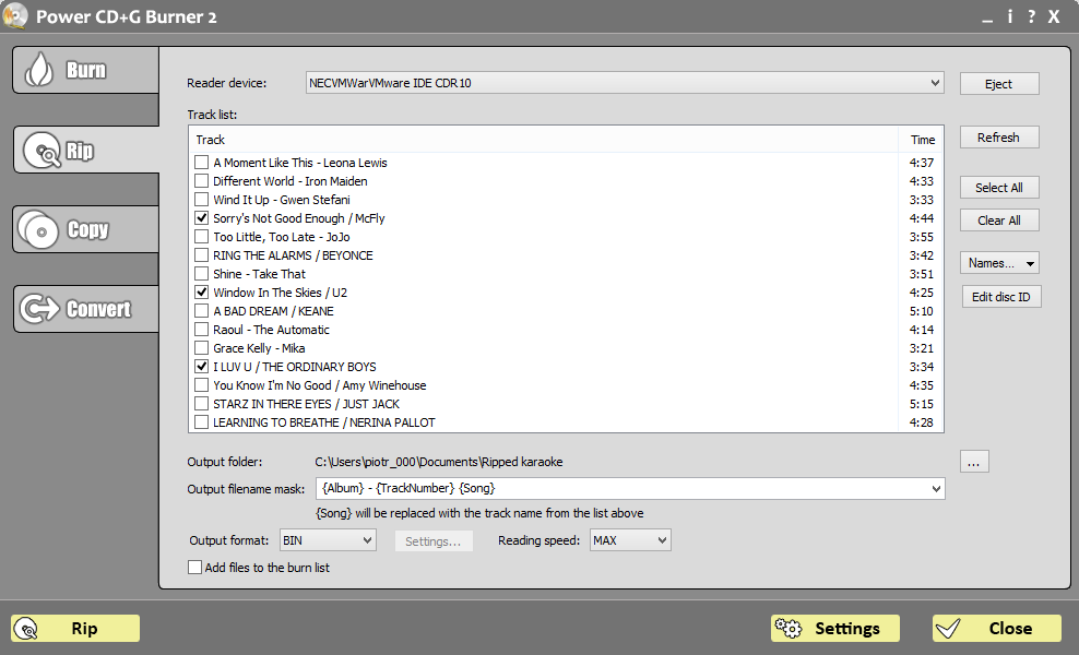 Power CD+G Burner 2 Screen
